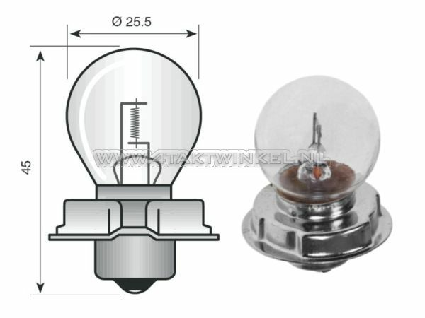 Koplamp P26S, 12 volt, 20 watt, o.a. CB50, CY50