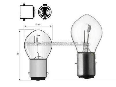 Koplamp BA20d, duplo,  6 volt, 15-15 watt, o.a. Dax